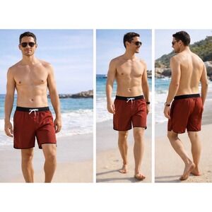 Men's Fair Harbor Anchor Trunks 7.5" Large Red Lined Pocket Swim Travel Beach